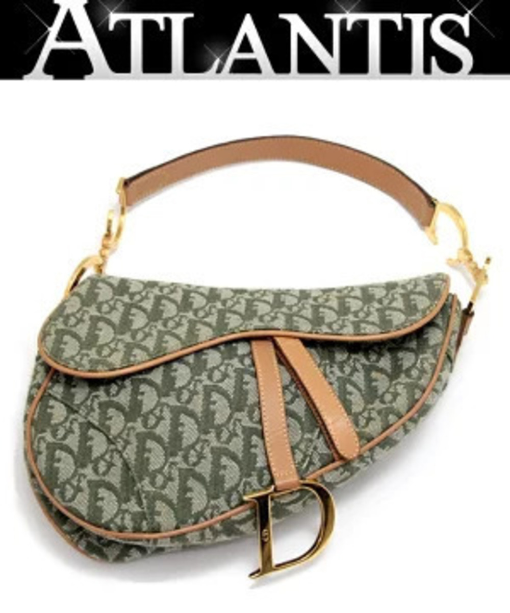 Christian Dior Trotter Saddle Bag Canvas x Leather Green